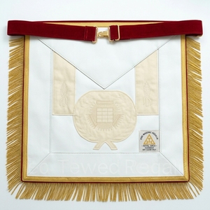 Elegant <b>White</b> Masonic <b>Apron</b> with Gold Fringe & Embroidered Symbolic Emblem – Premium Freemason Ceremonial Regalia Accessory - Product Image 6
