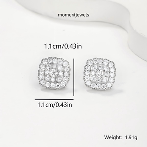 925 Silver Platinum Plated Geometric Moissanite Stud <strong>Earrings</strong> Halo Cluster Pear Cut <strong>Screwback</strong> for Wedding Party Gift - Product Image 6