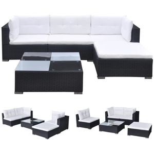 Set da 5 pezzi con Patio in Poly Rattan nero con cuscini per uso giardino - Product Image 2