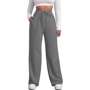 Pantalon large pour femmes grandes tailles, couleur unie, coupe ample, taille à cordon, décontracté, longueur intégrale, pantalon de survêtement en tricot avec poches - Product Image 4