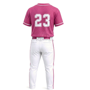 Maillot de baseball pour homme avec numéro 23 brodé, manches courtes roses, pantalon blanc, polyester respirant - Product Image 6