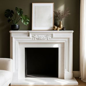 HAYAT INDUSTRIES - Marco de Chimenea de Piedra de Mármol Blanco Hecho a Mano, Soporte de Pilar Clásico Moderno, Independiente, Tamaño Personalizado, para Interiores - Product Image 3