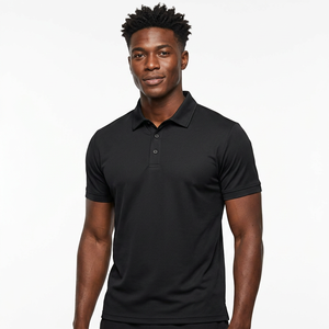 Polo à manches courtes pour homme, noir, tricoté, couleur unie, style décontracté, coupe classique, col boutonné - Product Image 6