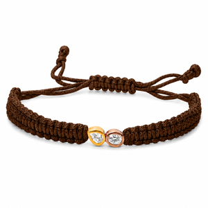 Bracelet en macramé en or 14 carats marron avec diamants CVD cultivés en laboratoire F VVS VS, design double pierre, cordon tressé réglable, plaqué rhodium - Product Image 1