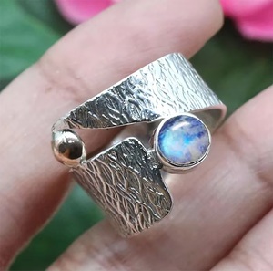 925 Sterling Silver Rainbow Moonstone Band <b>Ring</b> Handmade Bohemian Natural Gemstone <b>Statement</b> <b>Ring</b> Fine Jewelry Wholesale - Product Image 5