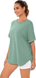 Camisetas de Cuello Redondo Color Verde Salvia para Mujer, Moda de Verano, Casual, Personalizadas con Bordado, Transpirables, Holgadas, con Logotipo, de Alta Calidad - Product Image 2