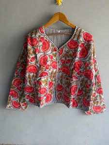 Chaqueta acolchada de algodón con estampado floral para mujer, cárdigan con cuello en V, ropa exterior informal transpirable, regalo para ella - Product Image 1