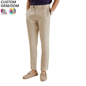 Lightweight Casual Plain Dyed Linen/Cotton <b>Drawstring</b> Closure Multi-Pocket Men's Pants & <b>Trousers</b> - Product Image 5