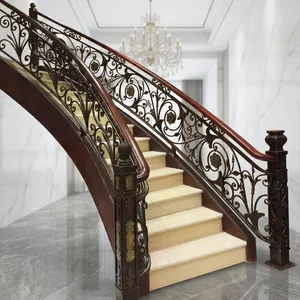 Barandilla de Escalera Curva de Acero Inoxidable Moderna y de Lujo, con Adornos Florales, Pasamanos de Madera y Postes Decorativos para Uso en Villas - Product Image 5