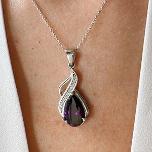 Collier Goutte d'eau en Améthyste, Pierre de Naissance de Février, Bijoux en Argent Sterling NIKHIL GEMS, Vintage, Fiançailles, Rajasthan, Vente en Gros - Product Image 6
