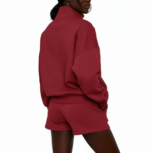 Women 2 Piece Tracksuit Set Half <b>Zip</b> Sweatshirt Shorts Set Casual Streetwear Outfit - Product Image 2