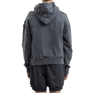 Sudadera con Capucha de Invierno 100% Algodón, Color Gris Lavado al Ácido con Pedrería, con Logotipo Personalizado y Tela Transpirable - Product Image 5