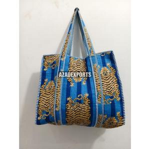 Sac fourre-tout matelassé en coton à imprimé tigre peint à la main avec fermeture éclair, grande capacité, style bohème vintage, pour la plage et les voyages - Product Image 5