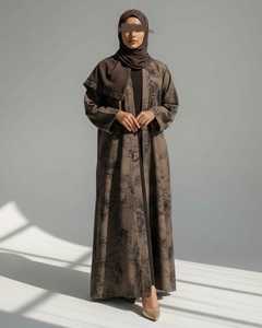 Nisamodest – Ensemble Abaya et Hijab décontracté d'été pour femme musulmane, élégant, grande taille, en polyester et mousseline, deux pièces, col montant, manches longues - Product Image 3