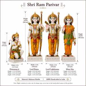 Premium Handcrafted Traditional Marble Ram Parivar Statue Set Lord Ram Sita Lakshman Hanuman Idol Home Temple Office <b>Mandir</b> - Product Image 4
