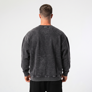 Sweat-shirt streetwear pour hommes en coton délavé à l'acide, coupe oversize, logo personnalisé sur le devant, vente en gros, directement de l'usine - Product Image 3