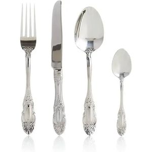 Juego de Cubiertos de Acero Inoxidable de Lujo de 4 Piezas, Cubertería Elegante Plateada, Cuchillo, Tenedor, Cuchara, Cubiertos Clásicos con Acabado de Espejo para Fiestas - Product Image 5