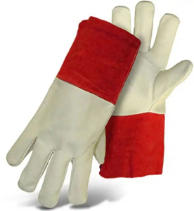 Industrial Long Goat Grain Cowhide Split Leather Cotton Lined Full Thumb Safety TIG Welding <b>Gloves</b> Hand Protection - Product Image 4