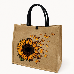 Bolsa de Yute de Lujo para Mujer con Estampado de Mariposas y Girasoles, Reutilizable, Ecológica, Ligera, Estilo Boho Chic, de Doble Asa para Compras - Product Image 1