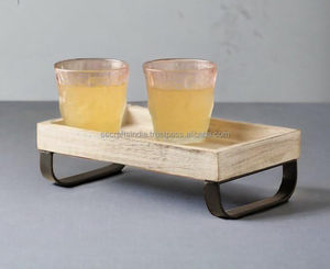 Bandeja de Madera Hecha a Mano con Patas de Metal, Bandeja Decorativa de Madera para Uso en el Hogar y Hoteles, Bandeja de Madera de Forma Rectangular - Product Image 4