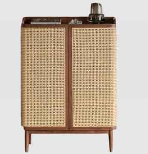 Adjustable Rattan Wood <b>Shoe</b> <b>Storage</b> Cabinet for <b>Entryway</b> - Product Image 1