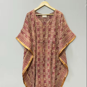 Caftán de Algodón Puro Ecológico con Estampado Bagru, Estampado a Mano, Estilo Indio, para Verano, Playa, o como Pareo, Cómodo, Largo hasta el Suelo - Product Image 1