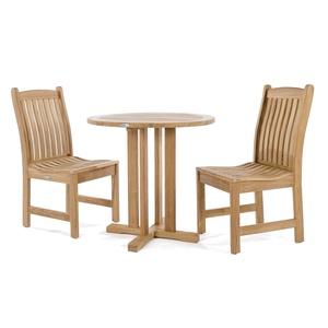 <b>Round</b> Wood Dining <b>Table</b> Solid Teak Outdoor <b>Patio</b> Cafe <b>Table</b> 4 Seater Rustic Modern Design Stable Home Furniture - Product Image 2