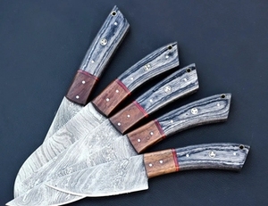 Handmade Carbon Steel Chef <b>Knife</b> <b>Set</b> 5 Pieces Razor <b>Sharp</b> Forged Customizable Wholesale Sustainable Multifunction Wood Handle - Product Image 4