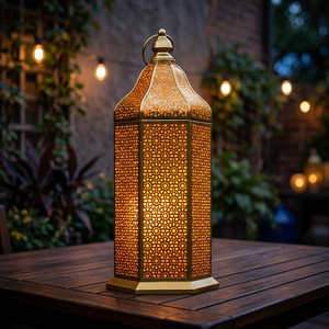 Vintage Gold <b>Moroccan</b> <b>Lantern</b> with Ornate Metal Craftsmanship Decorative Candle Holder for Luxury Interior Home Decor - Product Image 1