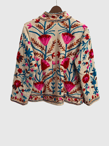 Veste à col mandarin brodée à la main avec des motifs floraux, manches longues, taille plus, en coton, style Prairie Chic, pour le printemps - Product Image 3