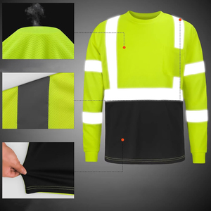 Camisa de seguridad de alta visibilidad de manga larga para hombre, ropa de trabajo reflectante de alta calidad para trabajadores de la construcción y sitios industriales. - Product Image 3