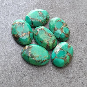 พลอยเทอร์ควอยซ์สีเขียวธรรมชาติเกรด AAA+ ทรงรีเหลี่ยมเพชรพลอย เจียระไนแบบเหลี่ยม  ฐานแบน  สำหรับทำเครื่องประดับ - Product Image 3