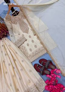 Heavy Chinon Silk with 5mm Sequence work & Bell Sleeve-<b>Beads</b> Border Short-Suit-5mm Plazzo-Set Indian Exporter Woman Fashion - Product Image 5