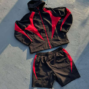 Ensemble personnalisé veste zippée et short en nylon coupe-vent, ensemble short et sweat à capuche, survêtement - Product Image 6