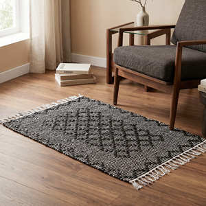<b>Large</b> Chevron Recycled Leather Area Rug for Living Room Mid Century Modern Scandinavian & Contemporary Home - Product Image 6
