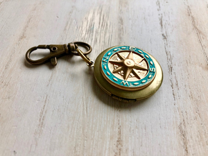 Mens Photo <b>Locket</b> Compass Keychain Hand-Painted Brass Car Mirror Dangler Personalized <b>Memorial</b> Key Ring Vintage Nautical - Product Image 5