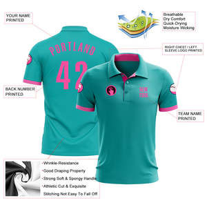Polo Personalizado en Rosa Teal para Hombre, Manga Corta, Sublimado, Jersey de Equipo, Absorbe la Humedad, para Todas las Temporadas, Corte Regular - Product Image 3