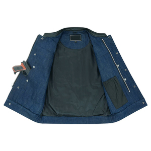 เสื้อกั๊กยีนส์ผู้ชายสไตล์ไบค์เกอร์ แต่งหนัง แขนกุด ลำลอง สีน้ำเงินเข้ม รุ่นปี 2026 - Product Image 6