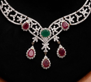 RAY FINE ORNATES Vintage <b>Ruby</b> Bridal Wedding <b>Necklace</b> Set Gold Plated Brass Jewelry for Women & Unisex - Product Image 2