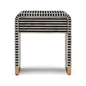 Meubles de chambre à coucher modernes et luxueux, comprenant une table de chevet Capiz à rayures noires et blanches et un rangement décoratif à un seul tiroir. - Product Image 2