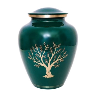 Urna Funeraria Verde con Diseño de Árbol Dorado para Cenizas Humanas Adultas, Urna Funeraria de Metal Duradera con Tapa Segura - Product Image 1