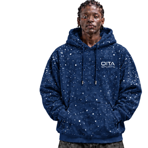 <b>Navy</b> Blue Speckled Print <b>Mens</b> Pullover Hoodie Heavyweight <b>Fleece</b> Casual Streetwear Sweatshirt Drawstring Hood Kangaroo Front P - Product Image 1