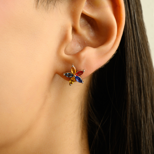 Pendientes de Plata de Ley 925 con Zafiro Natural Corte Marquesa y Piedras Preciosas Multicolor en Forma de Estrella para Uso Diario de Mujer - Product Image 2