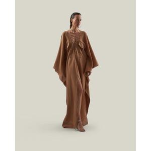 Robe de soirée élégante pour femme, coupe trapèze, col en V, manches classiques, couleur unie, taille basse, longueur cheville, respirante et écologique - Product Image 1