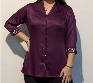 Elegant Wine Giza Cotton Women Shirt Premium Quality Fabric Comfortable & Lightweight Casual Wear Shirt Bulk India Export - Product Image 5