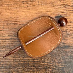 <b>Hair</b> Accessory <b>for</b> Women Designer Hand Tooled Leather <b>Hair</b> <b>Barrette</b> with Wooden Stick Cowhide Leather <b>Hair</b> Slide <b>Barrette</b> Clips - Product Image 5