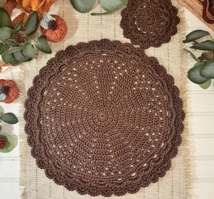 Set de table rond en tissu style campagnard, fait main, lavable, pour mariages, Thanksgiving et fêtes, diamètre 500 mm - Product Image 2