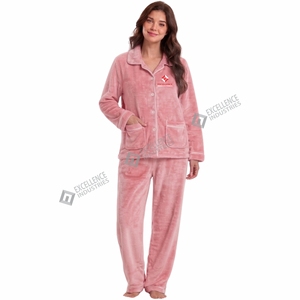 Ensemble de pyjama en polaire pour femmes, chaud et confortable pour l'hiver, polaire doux, manches longues, deux pièces, vêtements de nuit, vêtements de détente à la maison - Product Image 2