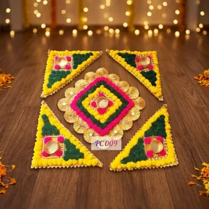 Decoración de Piso Rangoli Geométrica Tradicional para Diwali, Entrada Interior, 100% Hecho a Mano, Metal Ecológico, Portavelas Decorativo - Product Image 5