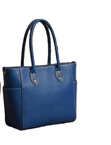 Royaa Genuine Cobalt Blue Leather Tote Bag Structured Top Handle Water Resistant Luxury Casual Handbags Work Purse Moroccan - Product Image 3